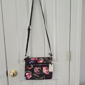 Dana Buchman Black and Pink Floral Crossbody Bag